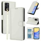 For OPPO A36 4G / A76 4G / A96 4G / K10 4G Skin Feel Pure Color Card Slots Leather Phone Case with Dual Lanyard(White) - 1