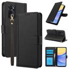 For OPPO A36 4G / A76 4G / A96 4G / K10 4G Skin Feel Pure Color Card Slots Leather Phone Case with Dual Lanyard(Black) - 1