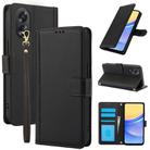 For OPPO A38 4G Global / A18 4G Skin Feel Pure Color Card Slots Leather Phone Case with Dual Lanyard(Black) - 1