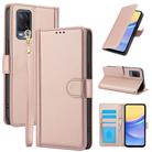 For OPPO A54 4G / A54s / A16 / A16s Skin Feel Pure Color Card Slots Leather Phone Case with Dual Lanyard(Rose Gold) - 1