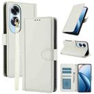 For OPPO A60 4G Global Skin Feel Pure Color Card Slots Leather Phone Case with Dual Lanyard(White) - 1