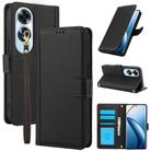 For OPPO A60 4G Global Skin Feel Pure Color Card Slots Leather Phone Case with Dual Lanyard(Black) - 1