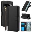 For Google Pixel 8 Pro Skin Feel Pure Color Card Slots Leather Phone Case with Dual Lanyard(Black) - 1