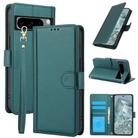 For Google Pixel 8 Pro Skin Feel Pure Color Card Slots Leather Phone Case with Dual Lanyard(Green) - 1