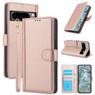 For Google Pixel 8 Pro Skin Feel Pure Color Card Slots Leather Phone Case with Dual Lanyard(Rose Gold) - 1