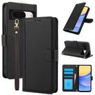 For Google Pixel 8a Skin Feel Pure Color Card Slots Leather Phone Case with Dual Lanyard(Black) - 1