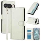 For Google Pixel 9 Pro XL Skin Feel Pure Color Card Slots Leather Phone Case with Dual Lanyard(White) - 1