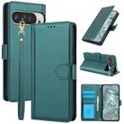 For Google Pixel 9 Pro XL Skin Feel Pure Color Card Slots Leather Phone Case with Dual Lanyard(Green) - 1