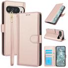 For Google Pixel 9 Pro XL Skin Feel Pure Color Card Slots Leather Phone Case with Dual Lanyard(Rose Gold) - 1