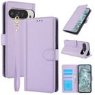 For Google Pixel 9 Pro XL Skin Feel Pure Color Card Slots Leather Phone Case with Dual Lanyard(Purple) - 1