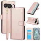 For Google Pixel 9 / 9 Pro Skin Feel Pure Color Card Slots Leather Phone Case with Dual Lanyard(Rose Gold) - 1