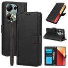 For Redmi Note 13 Pro 4G Global Skin Feel Pure Color Card Slots Leather Phone Case with Dual Lanyard(Black) - 1