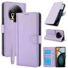 For Redmi A3 Skin Feel Pure Color Card Slots Leather Phone Case with Dual Lanyard(Purple) - 1