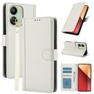 For Redmi 13C 4G / Poco C65 / Poco M6 5G Skin Feel Pure Color Card Slots Leather Phone Case with Dual Lanyard(White) - 1