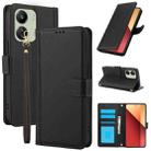 For Redmi 13C 4G / Poco C65 / Poco M6 5G Skin Feel Pure Color Card Slots Leather Phone Case with Dual Lanyard(Black) - 1