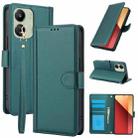 For Redmi 13C 4G / Poco C65 / Poco M6 5G Skin Feel Pure Color Card Slots Leather Phone Case with Dual Lanyard(Green) - 1