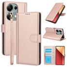 For Redmi Note 13 4G Global Skin Feel Pure Color Card Slots Leather Phone Case with Dual Lanyard(Rose Gold) - 1