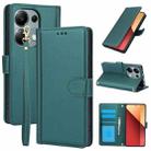 For Redmi Note 13 5G Global Skin Feel Pure Color Card Slots Leather Phone Case with Dual Lanyard(Green) - 1