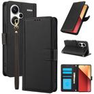 For Redmi Note 13 Pro+ 5G Global Skin Feel Pure Color Card Slots Leather Phone Case with Dual Lanyard(Black) - 1