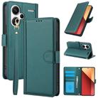 For Redmi Note 13 Pro+ 5G Global Skin Feel Pure Color Card Slots Leather Phone Case with Dual Lanyard(Green) - 1