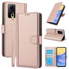 For Redmi Note 11 4G / Note 12S 4G Global Skin Feel Pure Color Card Slots Leather Phone Case with Dual Lanyard(Rose Gold) - 1