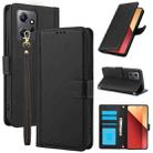 For Redmi Note 12 4G Global Skin Feel Pure Color Card Slots Leather Phone Case with Dual Lanyard(Black) - 1