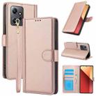 For Redmi Note 12 4G Global Skin Feel Pure Color Card Slots Leather Phone Case with Dual Lanyard(Rose Gold) - 1