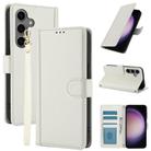 For Samsung Galaxy S24+ 5G Skin Feel Pure Color Card Slots Leather Phone Case with Dual Lanyard(White) - 1