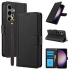 For Samsung Galaxy S24+ 5G Skin Feel Pure Color Card Slots Leather Phone Case with Dual Lanyard(Black) - 1