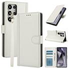 For Samsung Galaxy S24 Ultra 5G Skin Feel Pure Color Card Slots Leather Phone Case with Dual Lanyard(White) - 1