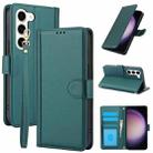 For Samsung Galaxy S23+ 5G Skin Feel Pure Color Card Slots Leather Phone Case with Dual Lanyard(Green) - 1