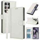 For Samsung Galaxy S23 Ultra 5G Skin Feel Pure Color Card Slots Leather Phone Case with Dual Lanyard(White) - 1