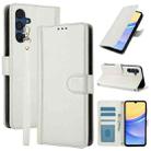 For Samsung Galaxy S23 FE 5G Skin Feel Pure Color Card Slots Leather Phone Case with Dual Lanyard(White) - 1