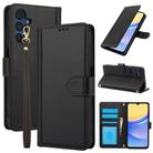 For Samsung Galaxy S23 FE 5G Skin Feel Pure Color Card Slots Leather Phone Case with Dual Lanyard(Black) - 1