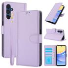 For Samsung Galaxy S23 FE 5G Skin Feel Pure Color Card Slots Leather Phone Case with Dual Lanyard(Purple) - 1