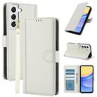 For Samsung Galaxy S22+ 5G Skin Feel Pure Color Card Slots Leather Phone Case with Dual Lanyard(White) - 1