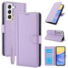 For Samsung Galaxy S22+ 5G Skin Feel Pure Color Card Slots Leather Phone Case with Dual Lanyard(Purple) - 1