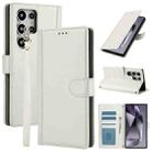 For Samsung Galaxy S22 Ultra 5G Skin Feel Pure Color Card Slots Leather Phone Case with Dual Lanyard(White) - 1