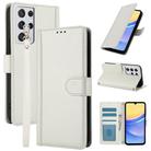 For Samsung Galaxy S21 Ultra 5G Skin Feel Pure Color Card Slots Leather Phone Case with Dual Lanyard(White) - 1