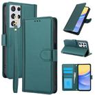 For Samsung Galaxy S21 Ultra 5G Skin Feel Pure Color Card Slots Leather Phone Case with Dual Lanyard(Green) - 1