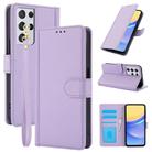 For Samsung Galaxy S21 Ultra 5G Skin Feel Pure Color Card Slots Leather Phone Case with Dual Lanyard(Purple) - 1