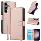 For Samsung Galaxy S25+ 5G Skin Feel Pure Color Card Slots Leather Phone Case with Dual Lanyard(Rose Gold) - 1