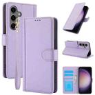 For Samsung Galaxy S25+ 5G Skin Feel Pure Color Card Slots Leather Phone Case with Dual Lanyard(Purple) - 1