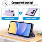For Samsung Galaxy A25 5G Skin Feel Pure Color Card Slots Leather Phone Case with Dual Lanyard(Purple) - 3