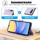 For Samsung Galaxy A35 5G Skin Feel Pure Color Card Slots Leather Phone Case with Dual Lanyard(Purple) - 3