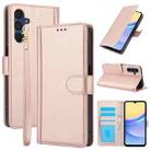 For Samsung Galaxy A55 5G Skin Feel Pure Color Card Slots Leather Phone Case with Dual Lanyard(Rose Gold) - 1