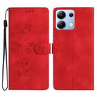 For Redmi Note 13 4G Flower Butterfly Embossing Pattern Leather Phone Case(Red) - 1