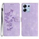 For Redmi Note 13 4G Flower Butterfly Embossing Pattern Leather Phone Case(Purple) - 1