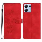 For Redmi Note 14 4G Flower Butterfly Embossing Pattern Leather Phone Case(Red) - 1