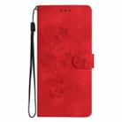 For Redmi Note 14 4G Flower Butterfly Embossing Pattern Leather Phone Case(Red) - 2